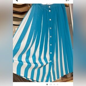Blue and White Pleated Button-Down Skirt Vintage 80th